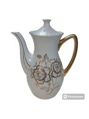 Oakwood Japan Hand-Painted Porcelain Teapot with Gold Gilt Floral Design